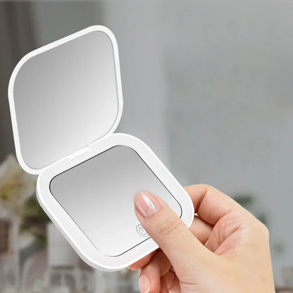 Mini foldable personal LED hand mirror